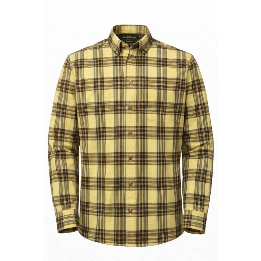 Eddie Bauer Mens L G Plaid Long Sleeve Button Up Shirt Yellow Brown